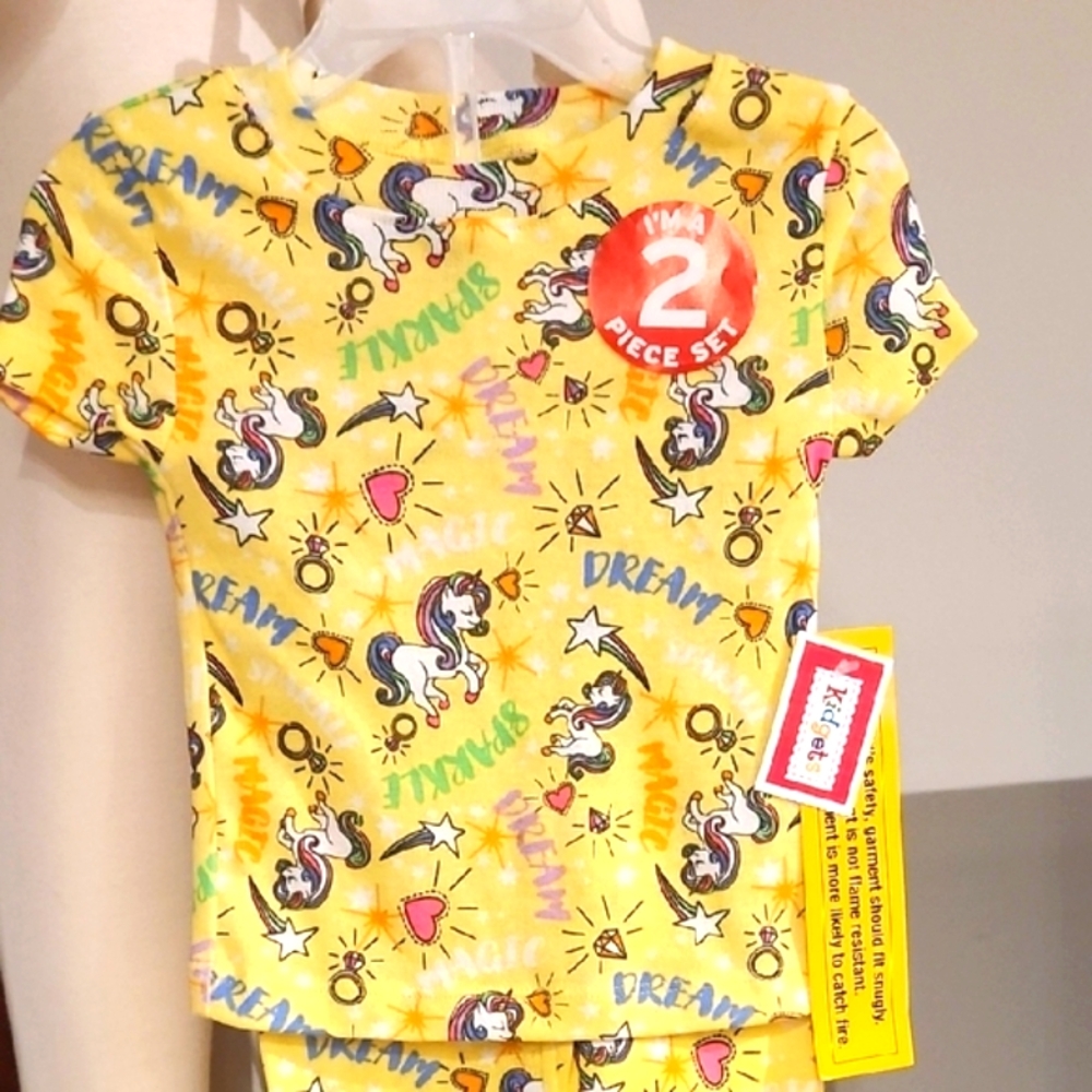 Kidgets Yellow 2pc Unicorn Kids Pajama Set - Picture 3 of 7